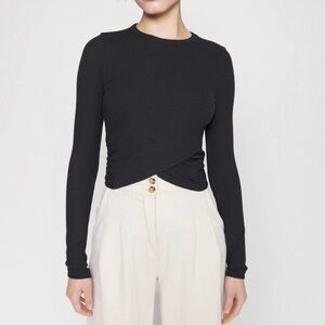 Abercrombie Black Long-Sleeve Draped Waist Top Tulip hem